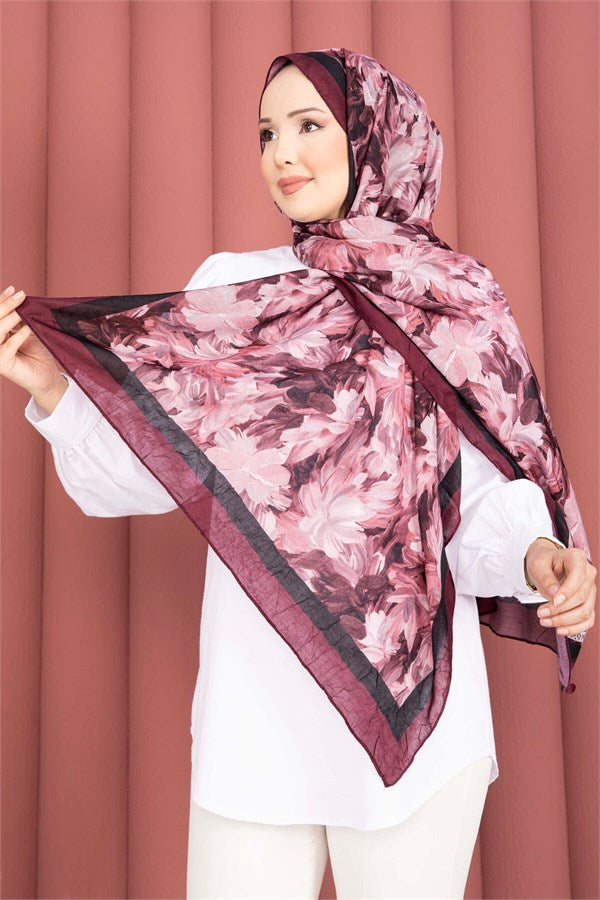 Premium Floral Patterned Scarf Series Burgundy