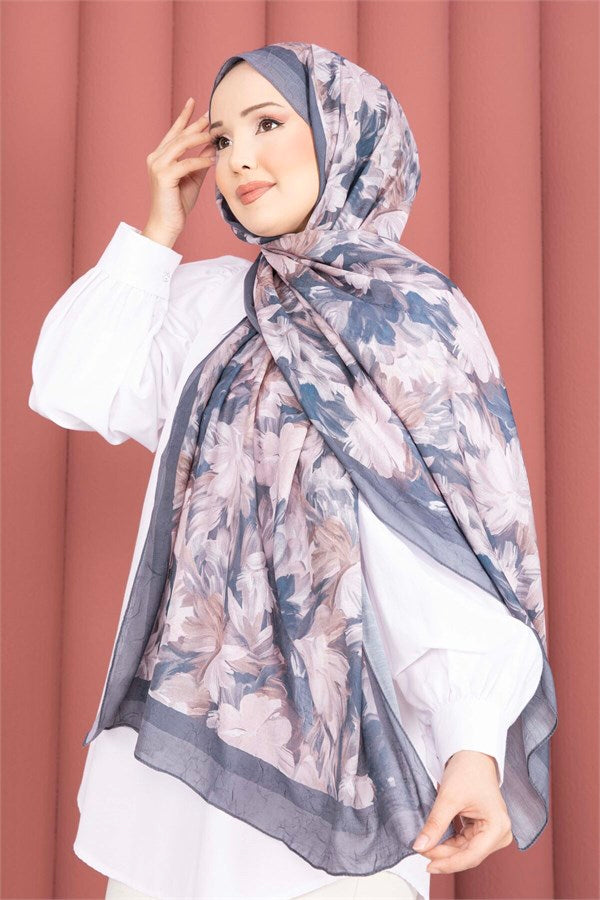 Premium Floral Patterned Scarf Series Grey
