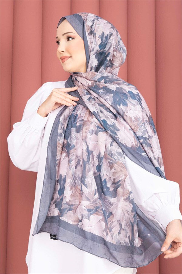 Premium Floral Patterned Scarf Series Grey