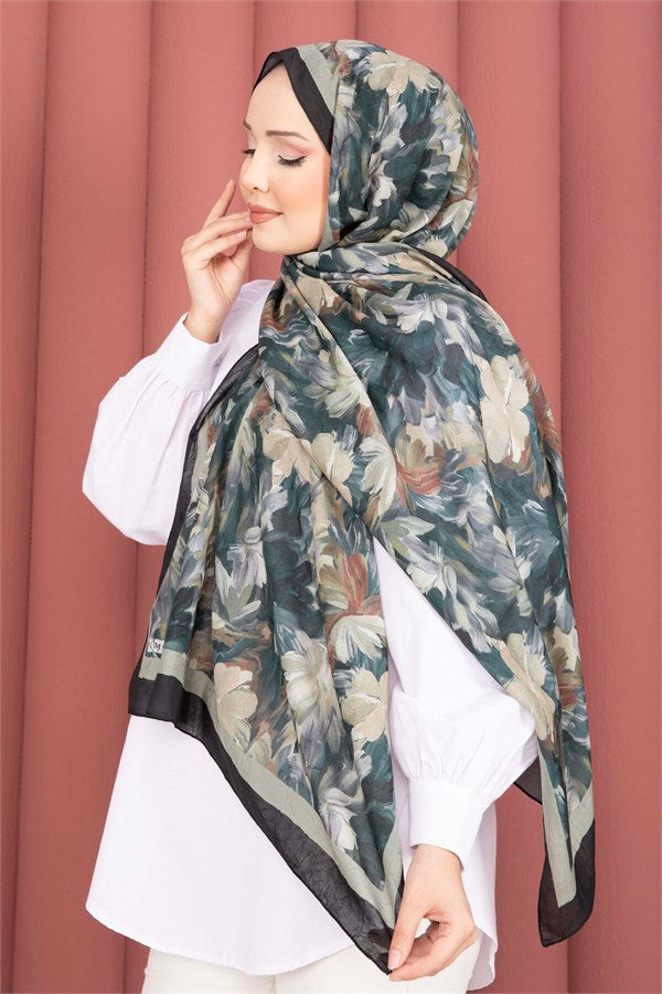 Premium Floral Patterned Scarf Series Khaki