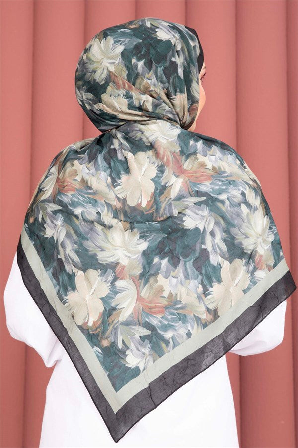 Premium Floral Patterned Scarf Series Khaki
