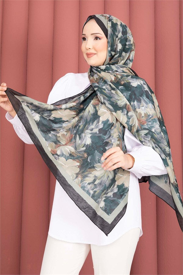 Premium Floral Patterned Scarf Series Khaki