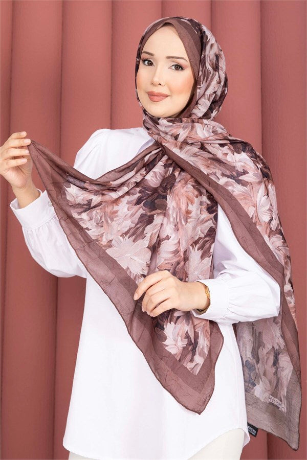 Premium Floral Patterned Scarf Series Coffee