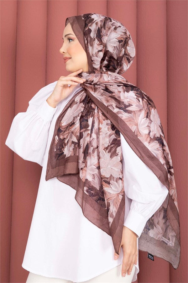 Premium Floral Patterned Scarf Series Coffee