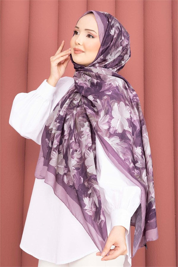 Premium Floral Patterned Scarf Series, Plum