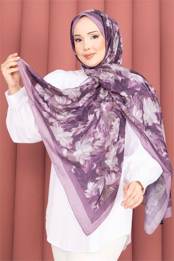 Premium Floral Patterned Scarf Series, Plum