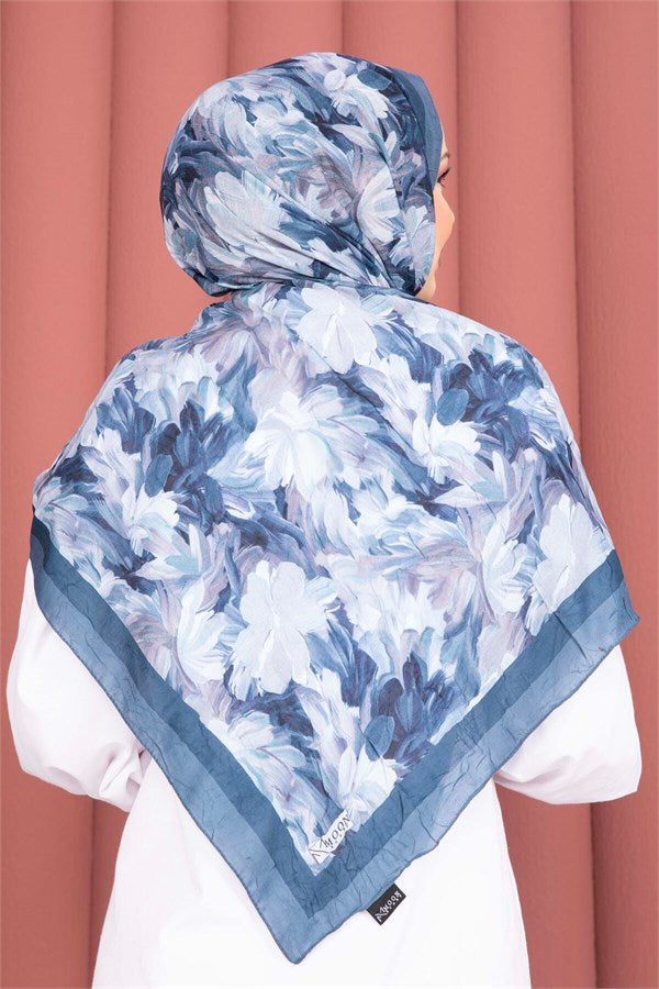 Premium Floral Patterned Scarf Series, Petroleum.