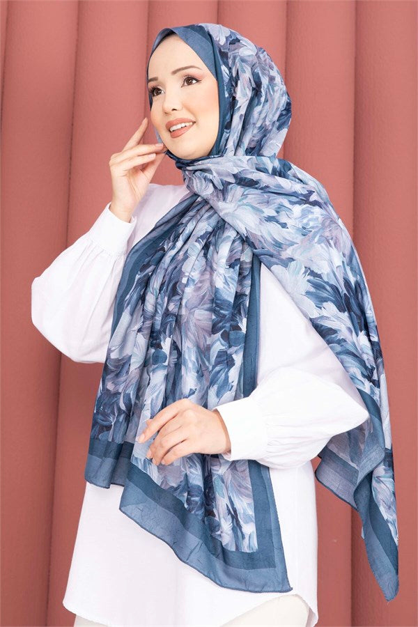 Premium Floral Patterned Scarf Series, Petroleum.