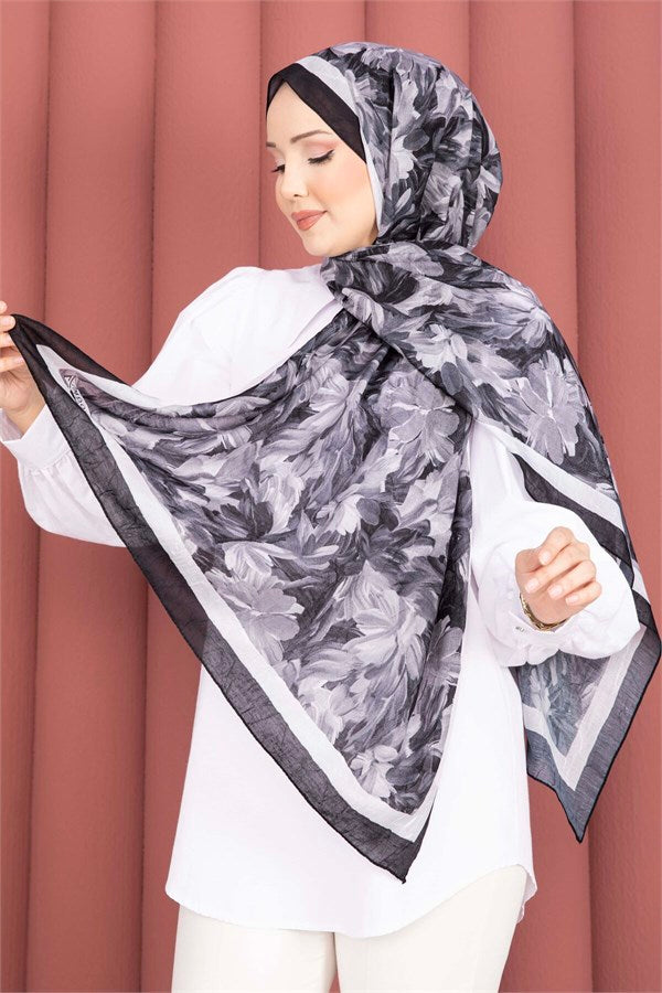 Premium Floral Patterned Scarf Series Black