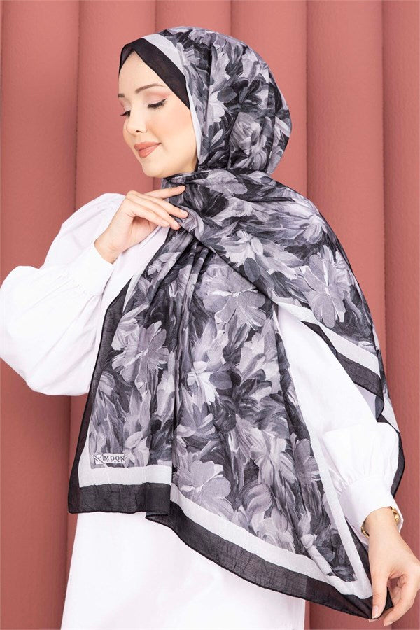 Premium Floral Patterned Scarf Series Black