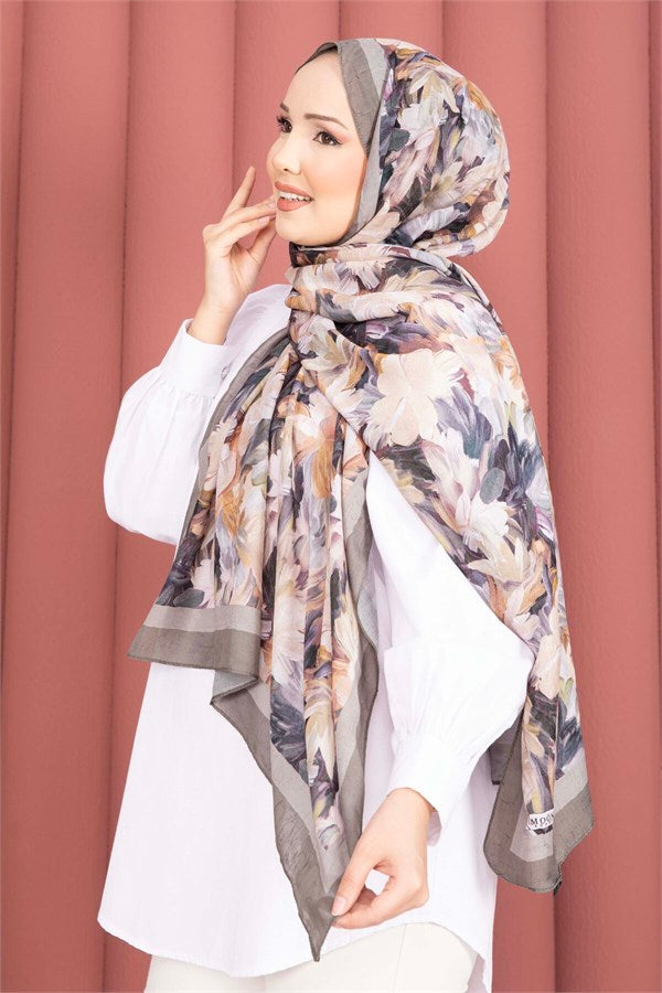 Premium Floral Patterned Scarf Series Green Olive