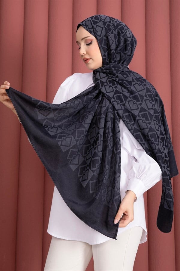 Premium Pattern Jacquard Shawl Series Navy Blue