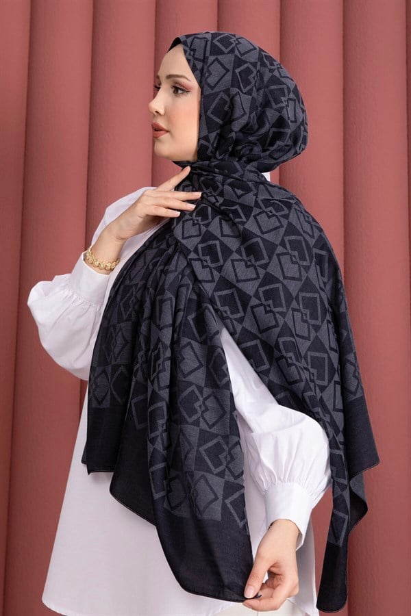 Premium Pattern Jacquard Shawl Series Navy Blue