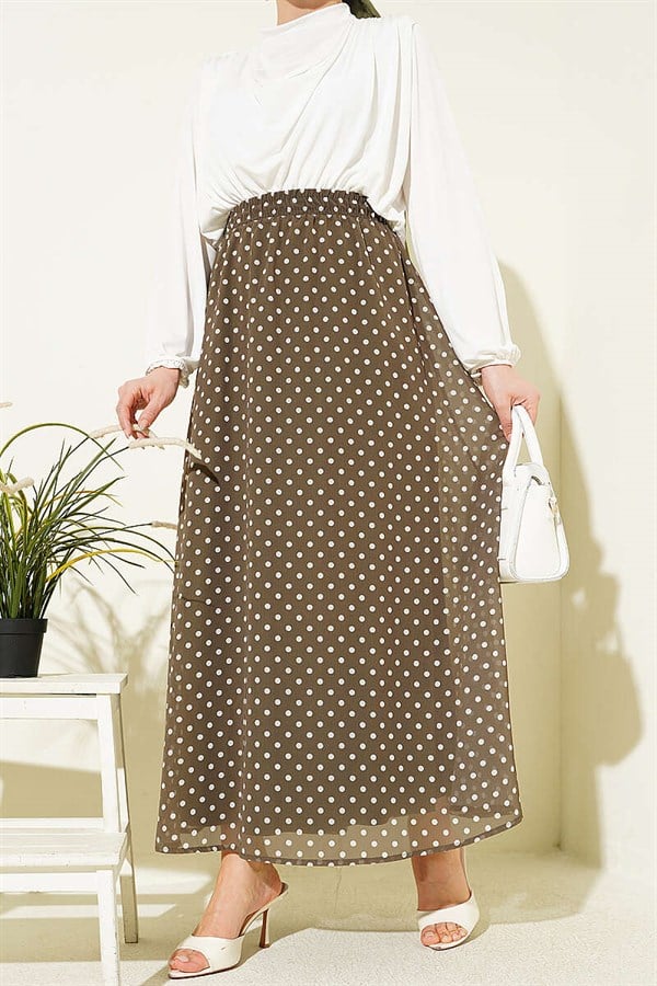 Polka Dot Chiffon Skirt, Khaki