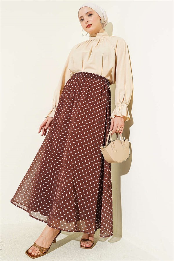 Polka Dot Chiffon Skirt, Brown