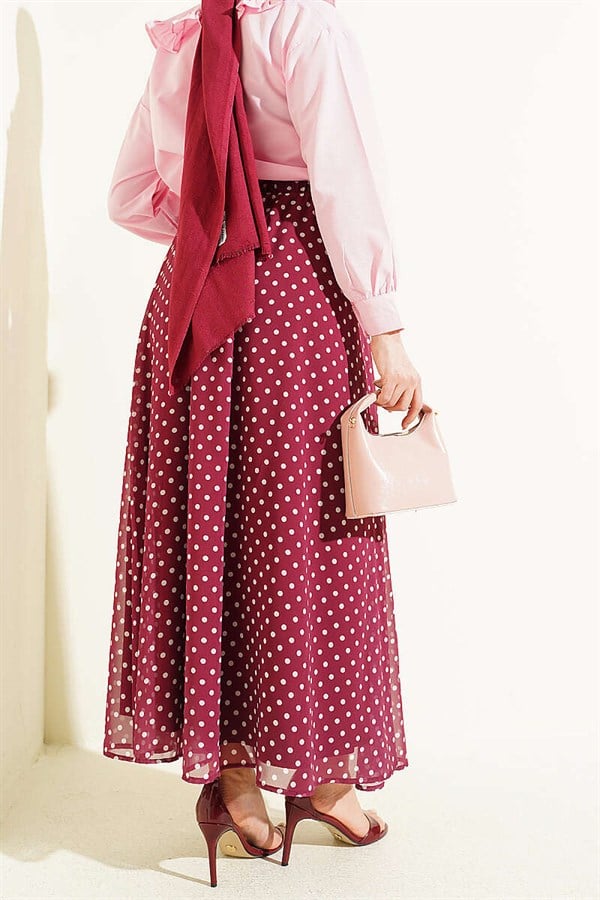 Polka Dot Chiffon Skirt, Plum