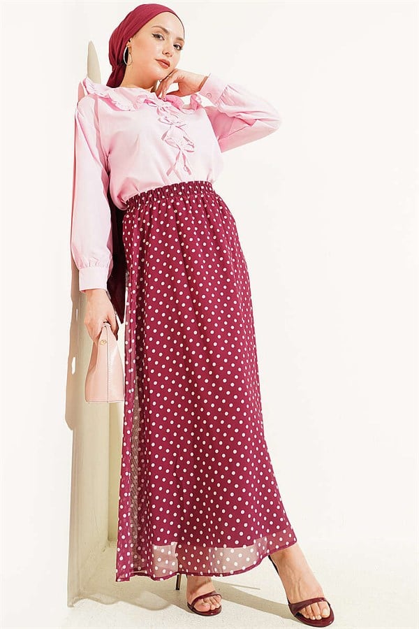 Polka Dot Chiffon Skirt, Plum