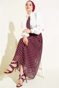 Polka Dot Skirt and Blouse 2 Piece Set in Burgundy