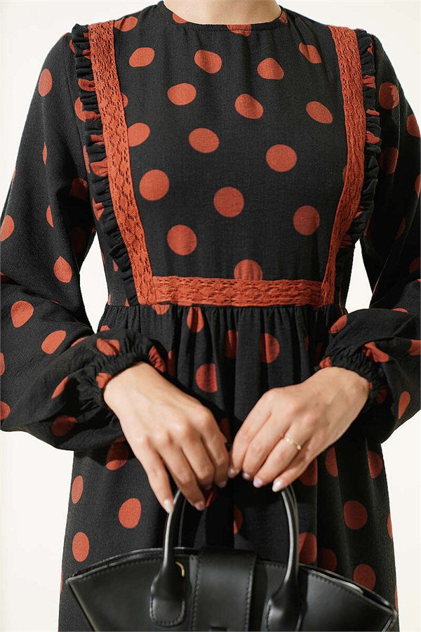 Polka Dot Ruffled Dress, Terracotta