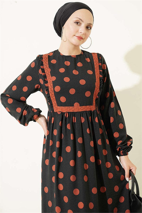 Polka Dot Ruffled Dress, Terracotta