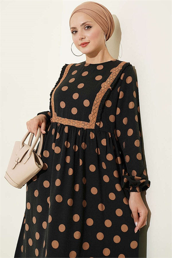 Polka Dot Ruffled Dress Latte