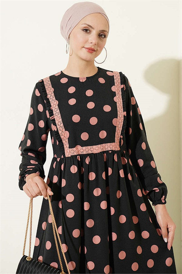 Polka Dot Ruffled Dress Powder Pink