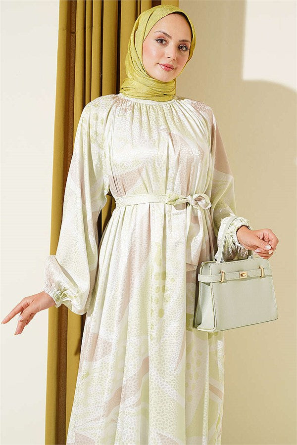 Polka Dot Jacquard Satin Dress, Aqua Green