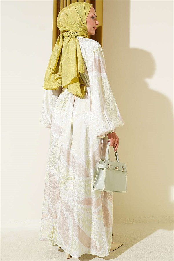 Polka Dot Jacquard Satin Dress, Aqua Green