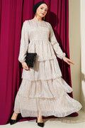 Polka Dot Layered Chiffon Dress, Beige