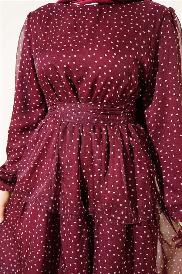 Polka Dot Layered Chiffon Dress in Plum