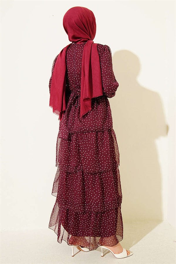 Polka Dot Layered Chiffon Dress in Plum