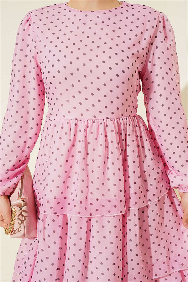 Pink Polka Dot Layered Chiffon Dress