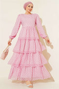 Pink Polka Dot Layered Chiffon Dress