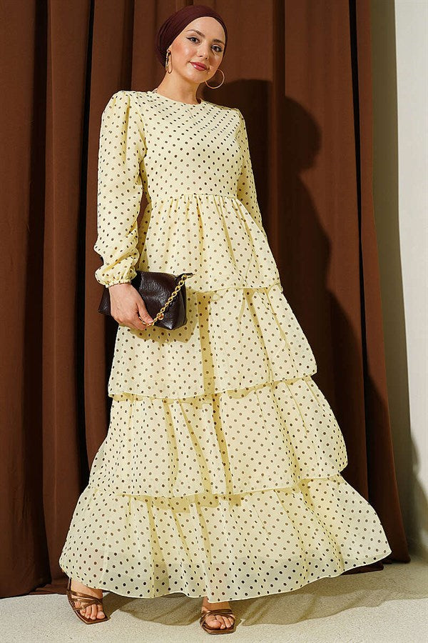 Yellow Polka Dot Layered Chiffon Dress