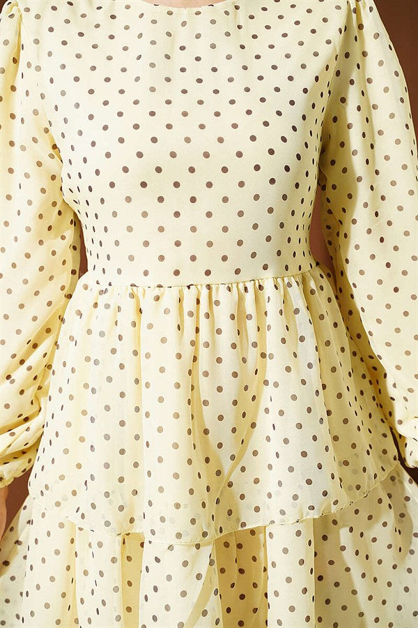 Yellow Polka Dot Layered Chiffon Dress