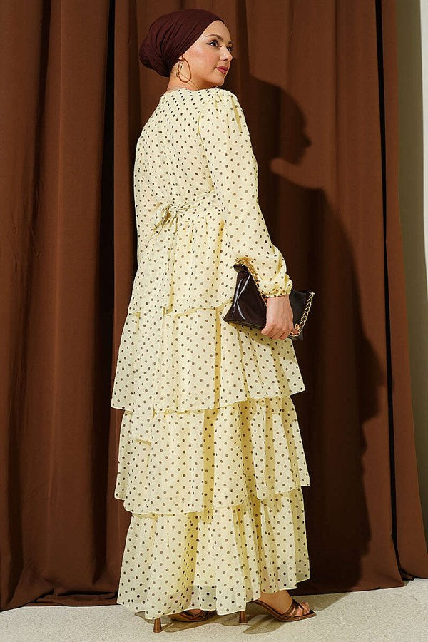 Yellow Polka Dot Layered Chiffon Dress