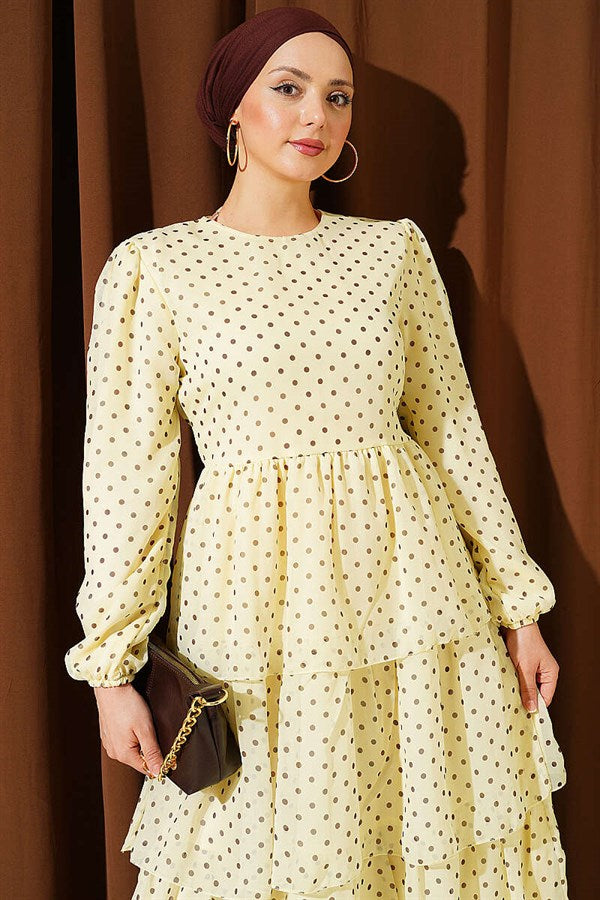 Yellow Polka Dot Layered Chiffon Dress
