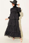Polka Dot Layered Chiffon Dress, Black