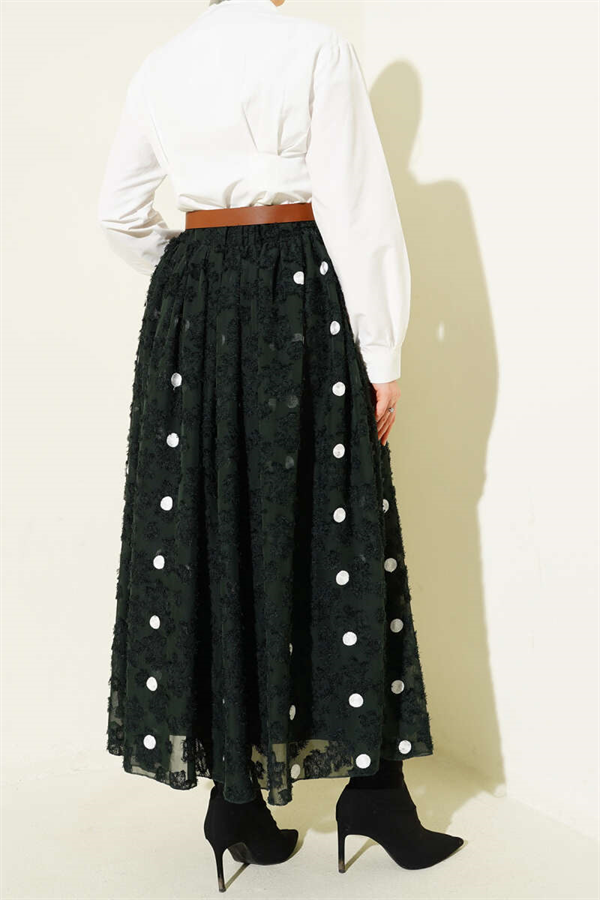 Polka Dot Belted Skirt, Khaki