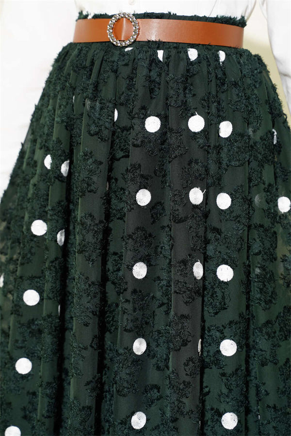 Polka Dot Belted Skirt, Khaki