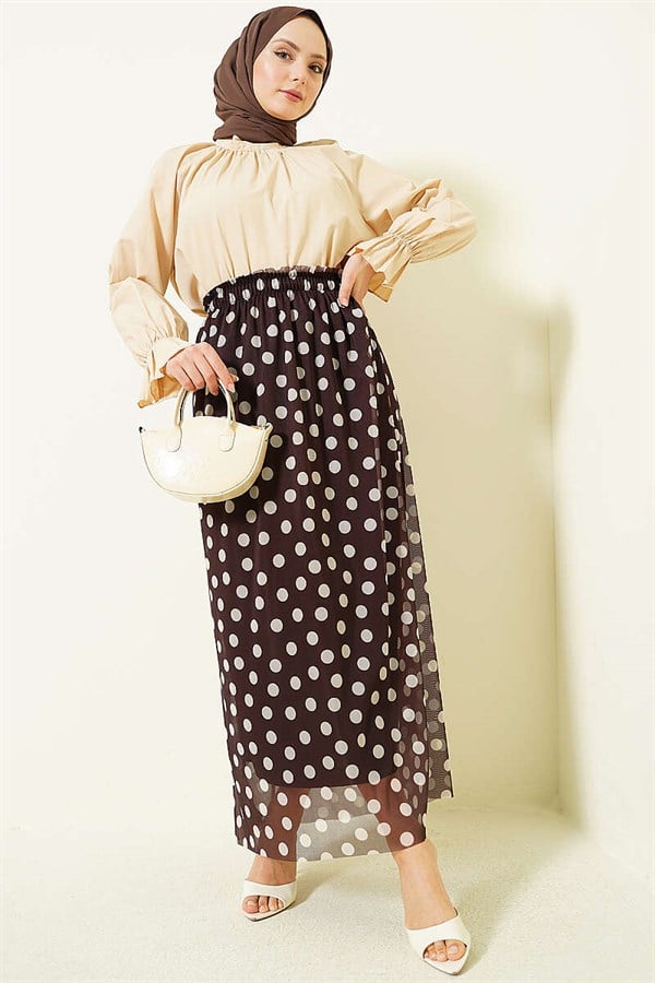 Polka Dot Chiffon Skirt, Brown