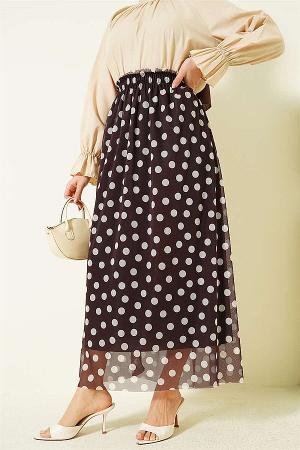 Polka Dot Chiffon Skirt, Brown