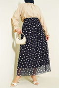 Polka Dot Chiffon Skirt Navy Blue