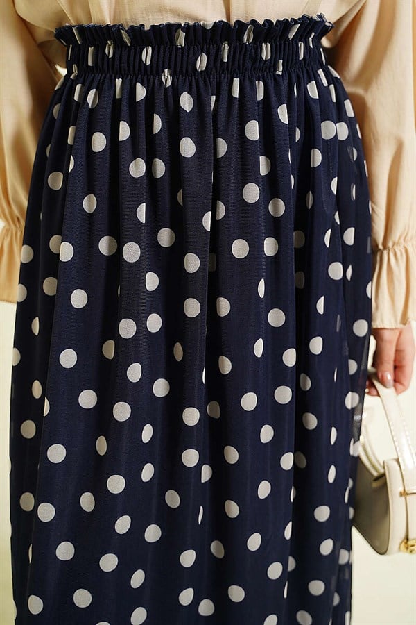 Polka Dot Chiffon Skirt Navy Blue