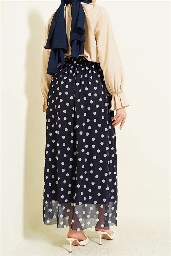 Polka Dot Chiffon Skirt Navy Blue