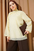 Polka Dot Tie-Neck Chiffon Tunic, Yellow
