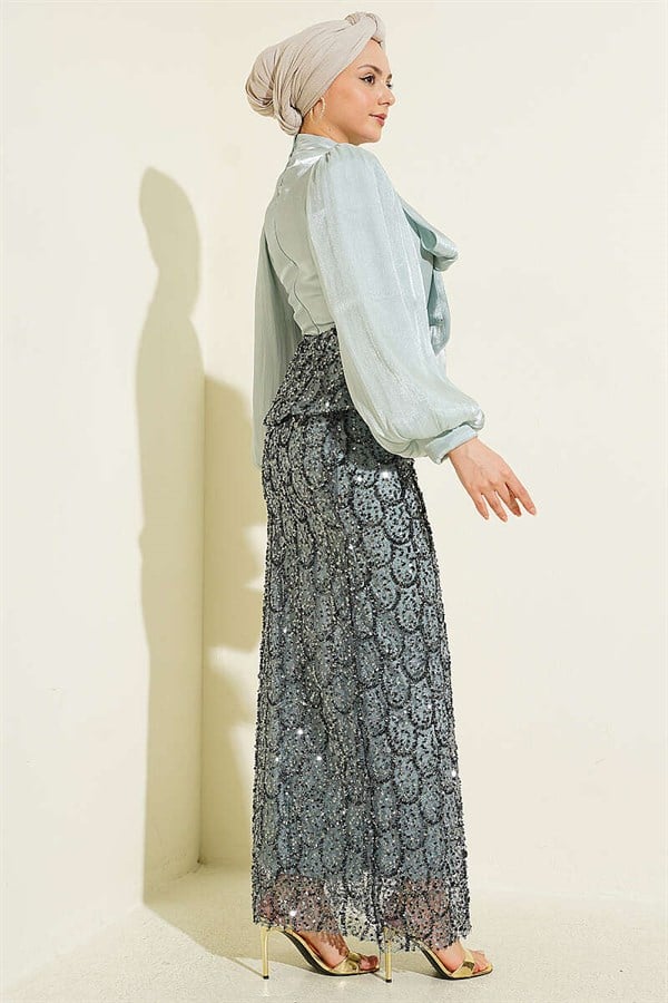 Sequined Skirt Evening Dress 2 Piece Set in Mint