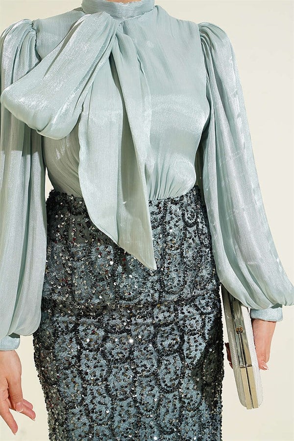 Sequined Skirt Evening Dress 2 Piece Set in Mint