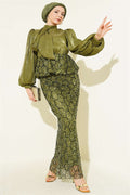 Sequined Skirt Evening Dress 2 Piece Set in Olive Green