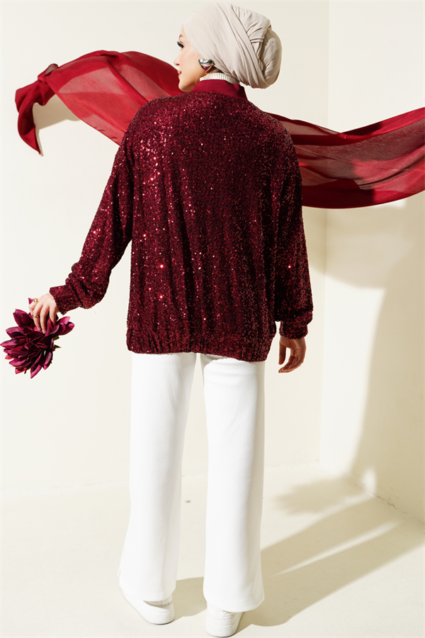 Sequin Zippered Jacket Burgundy